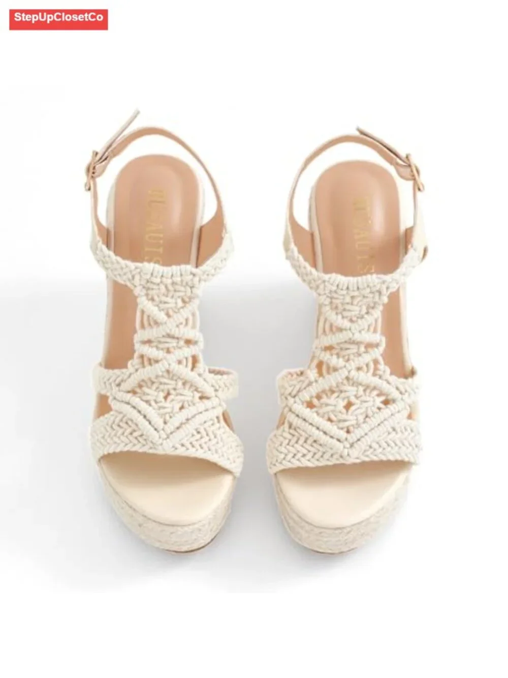 Espadrille Wedge Sandals Open Toe Platform Heel Woven Ankle Strap Boho